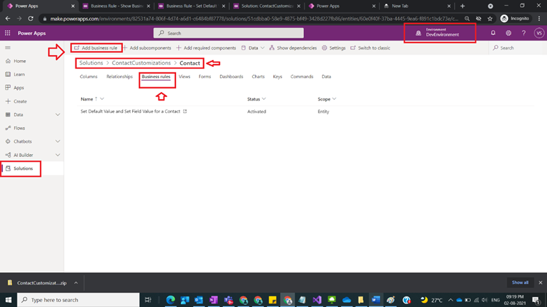 Business Rules with Actions Lock,Unlock and Show Error Message